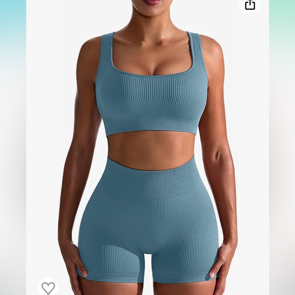 2 Piece Seamless Ribbed High Waist Shorts with Sports Bra Exercise Set